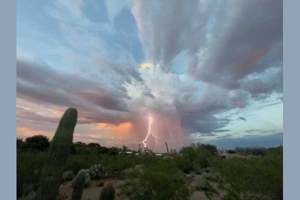 image of lightening striking in the desert